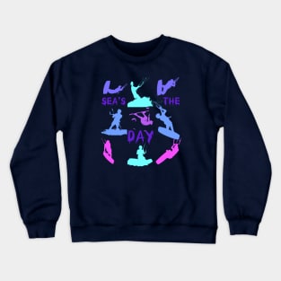 Kitesurfer Silhouette Pattern With Seas The Day Quote Crewneck Sweatshirt